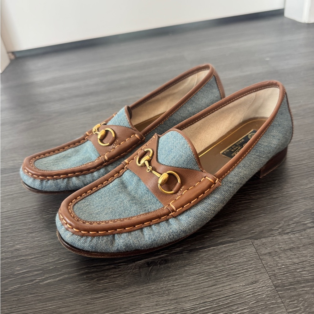 Gucci Women's Horsebit 1953 Denim & Brown Loafers Size 38